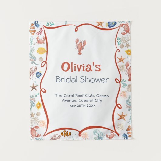 Lobster She Is a Catch Bridal Shower Banner タペストリー (正面)