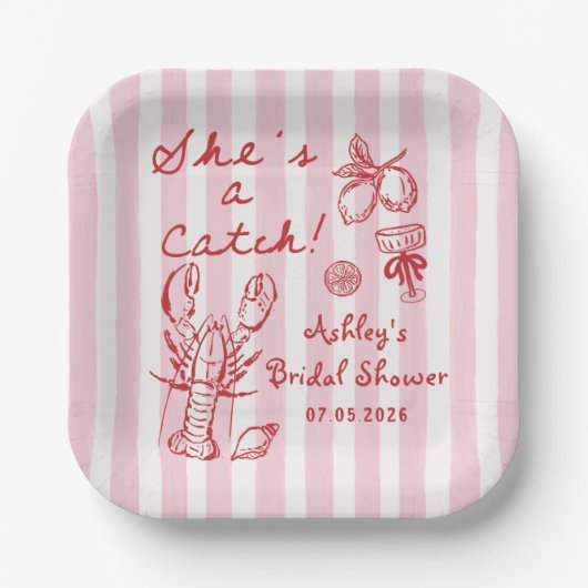 Lobster She's A Catch Bridal Shower Paper Plates ペーパープレート (正面)