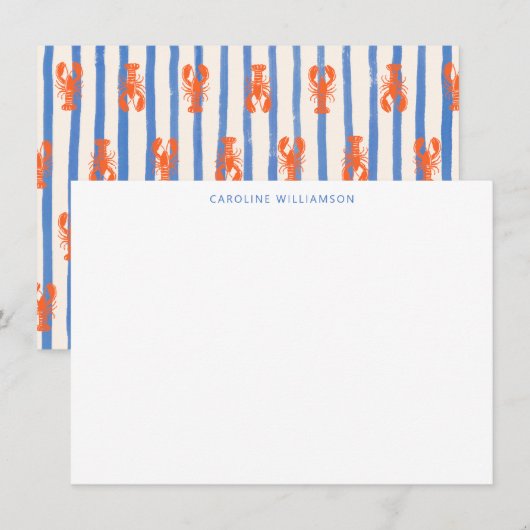Lobster Stripe Pattern Personalized Stationery ノートカード (正面/裏面)