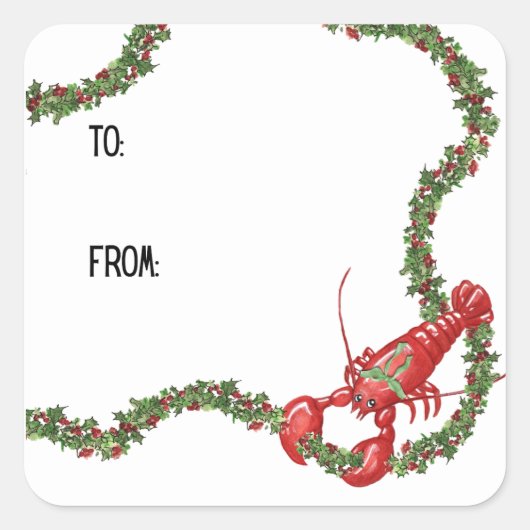 Lobsters and Holly Boughs Sticker スクエアシール (正面)