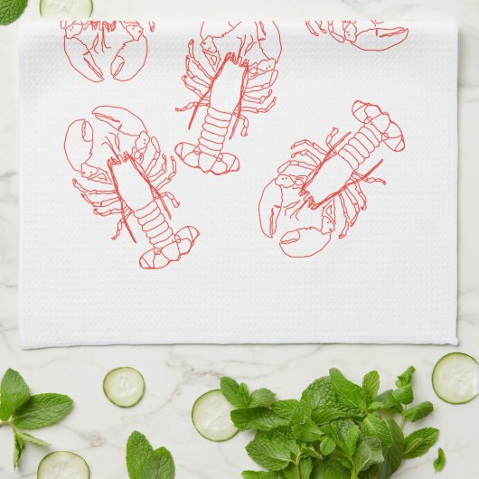 Lobsters Galore Tea Towel キッチンタオル (折り畳み)