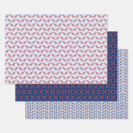 Lobsters Wrapping Paper Flat Sheet Set of 3 ラッピングペーパーシート