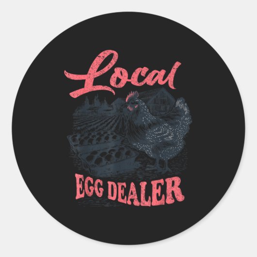 Local Egg Er Retro Chicken Funny Farmer Easter Adu ラウンドシール (正面)