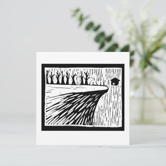 LOCAL GRAVITY suspended house linocut 招待状 (スタンド正面)