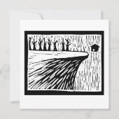 LOCAL GRAVITY suspended house linocut 招待状 (正面)