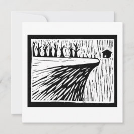 LOCAL GRAVITY suspended house linocut 招待状