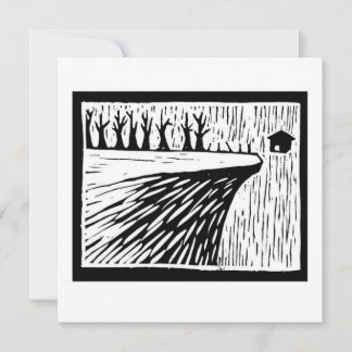 LOCAL GRAVITY suspended house linocut 招待状