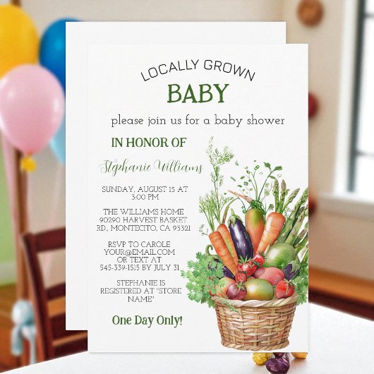 Locally Grown Baby Farmers Market Baby Boy shower 招待状
