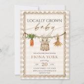 Locally Grown Baby Farmer's Market Beige Gingham 招待状 (正面)