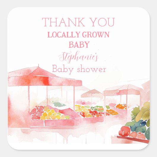 Locally Grown Baby Girl Shower Farmers Market スクエアシール (正面)