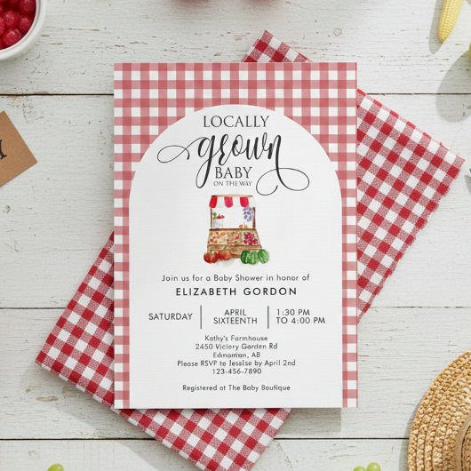 Locally Grown Baby Shower Farm Fresh Red Gingham 招待状