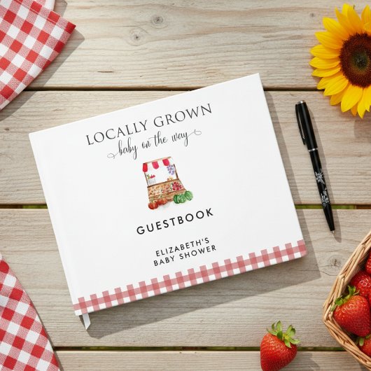 Locally Grown Baby Shower Farm Market Gingham ゲストブック