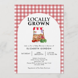Locally Grown Baby Shower Farm Market Gingham 招待状