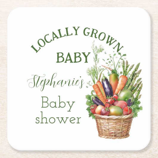Locally Grown Baby Shower Farmers Market スクエアペーパーコースター (正面)