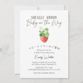 Locally Grown Baby Shower Strawberry Watercolor 招待状 (正面)