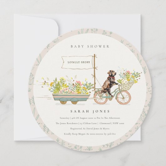 Locally Grown Chocolate Retriever Baby Shower 招待状 (正面)