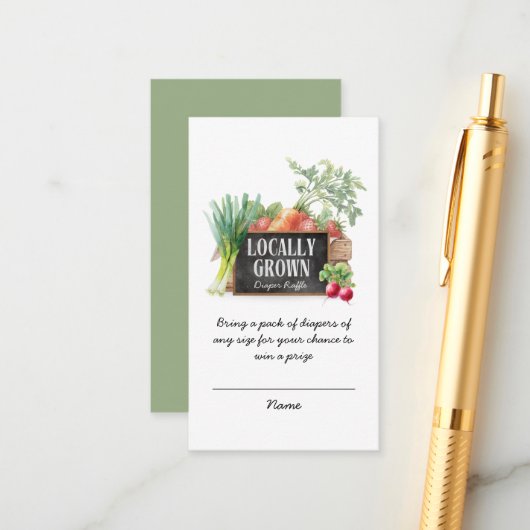 Locally Grown Diaper Raffle Tickets Baby Shower エンクロージャーカード (正面/裏面インサイチュ)