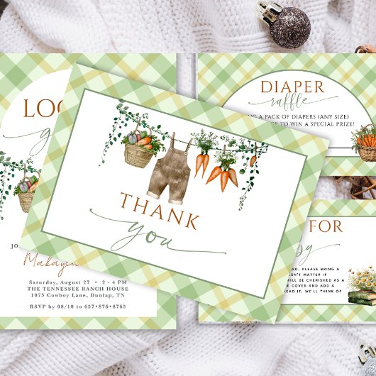Locally Grown Farmer Market Baby Shower Thank You  サンキューカード