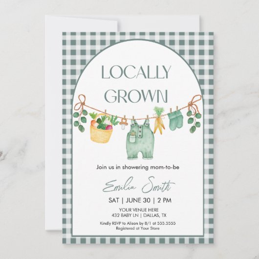 Locally Grown, Farmers Mark Baby Shower Invitation 招待状 (正面)