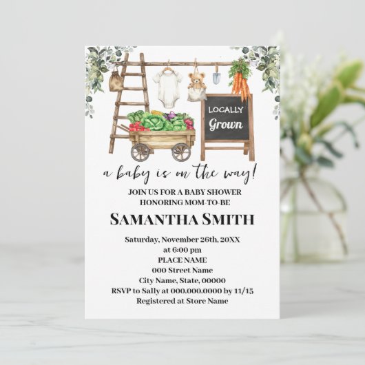 Locally Grown Farmer's Market Baby Shower 招待状 (スタンド正面)