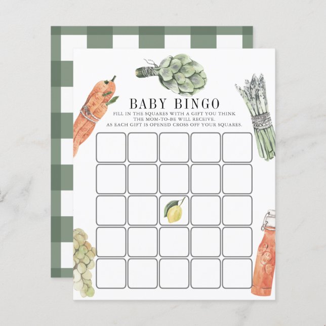 Locally Grown Farmers Market Baby Shower Bingo (正面/裏面)