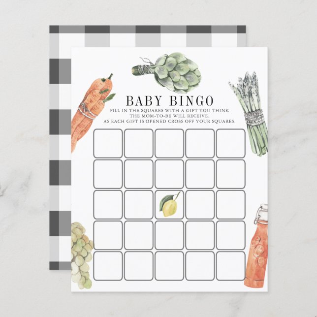 Locally Grown Farmers Market Baby Shower Bingo (正面/裏面)
