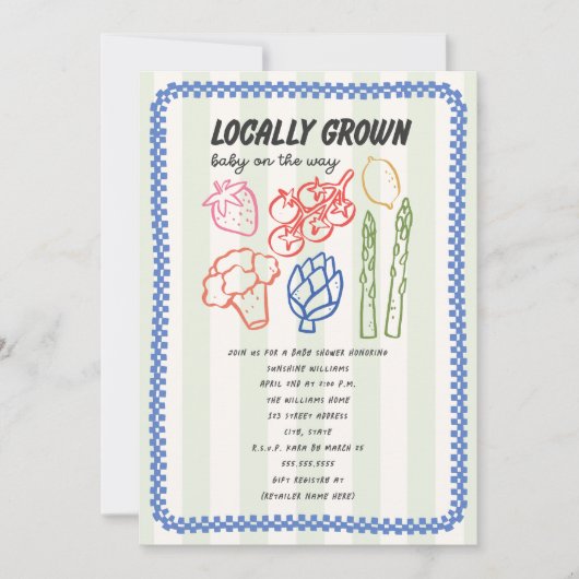 Locally Grown Farmers Market Blue Boy Baby Shower 招待状 (正面)