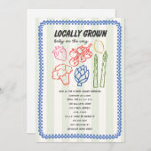 Locally Grown Farmers Market Blue Boy Baby Shower 招待状 (正面/裏面)