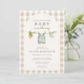 Locally Grown Farmers Market Gingham Baby Shower 招待状 (スタンド正面)