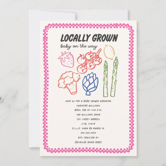 Locally Grown Farmer's Market Girl Baby Shower 招待状 (正面)