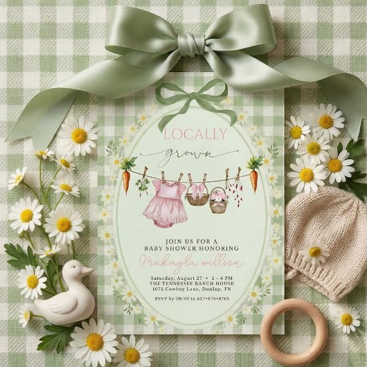 Locally Grown gingham Farmers Baby Girl Shower  招待状