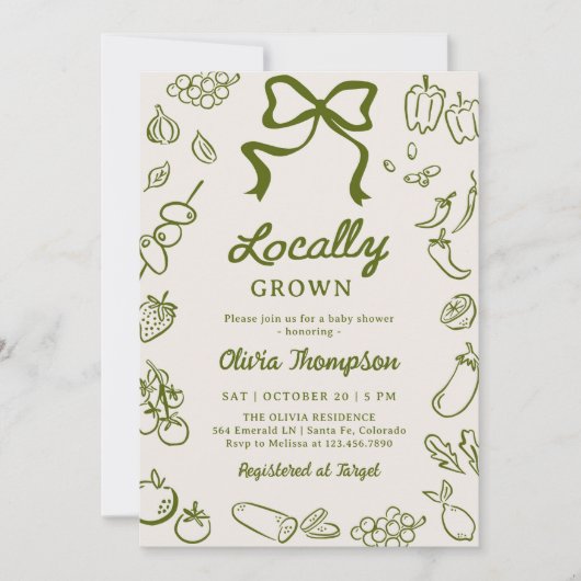 Locally Grown Hand Drawn Baby Shower 招待状 (正面)