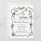 Locally Grown Hand Drawn Bow Squiggle Baby Shower 招待状 (正面)