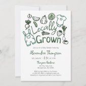 Locally Grown Hand Drawn Farm Veggies Baby Shower 招待状 (正面)