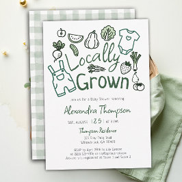 Locally Grown Hand Drawn Farm Veggies Baby Shower 招待状