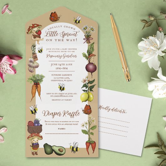 Locally Grown Little Sprout Baby Shower and Raffle オールインワン招待状