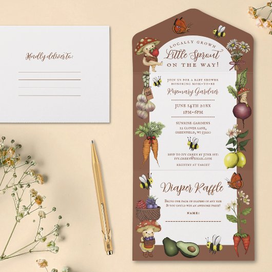 Locally Grown Little Sprout Summer Baby Shower オールインワン招待状