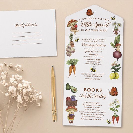 Locally Grown Little Sprout Summer Baby Shower  オールインワン招待状