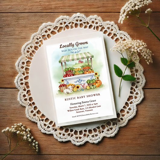 Locally Grown Market Boy Baby Shower Invitation ポストカード