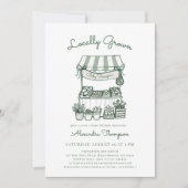 Locally Grown Market Stand Green Baby Shower 招待状 (正面)