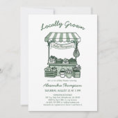 Locally Grown Market Stand Sage Green Baby Shower 招待状 (正面)