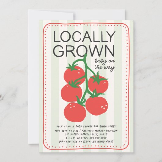 Locally Grown Market Tomato Neutral Baby Shower 招待状 (正面)