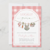Locally Grown  Pink Farmers Baby Girl Shower  招待状 (正面)