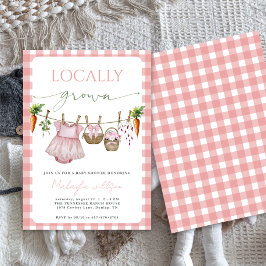 Locally Grown  Pink Farmers Baby Girl Shower  招待状