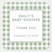 Locally Grown Sage Gingham Baby Shower Thank You スクエアシール (正面)