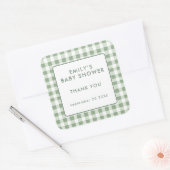 Locally Grown Sage Gingham Baby Shower Thank You スクエアシール (封筒)