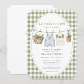 Locally Grown Sage Gingham Twins Baby Shower 招待状 (正面/裏面)