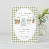 Locally Grown Sage Gingham Twins Baby Shower 招待状 (スタンド正面)