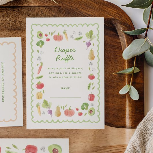 Locally Grown Watercolor Vegetables Diaper Raffle エンクロージャーカード