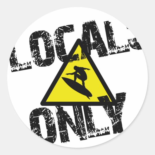 Locals only surfer danger sign surf ラウンドシール (正面)